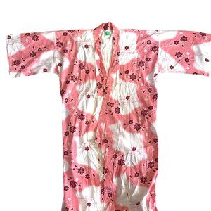 Vintage Pink White Floral Kimono Japan